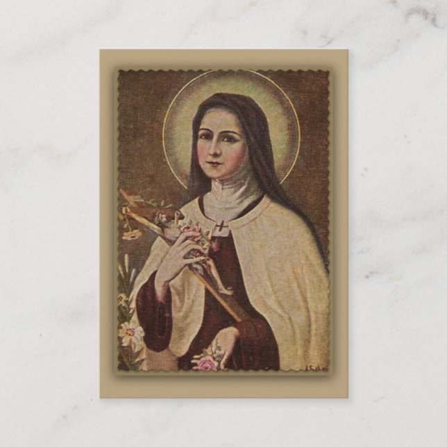 St. Therese lite blommaNovenakorten Visitkort (Framsida)