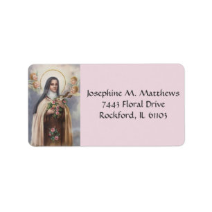 St. Therese lite blommarocrucifixen Adressetikett