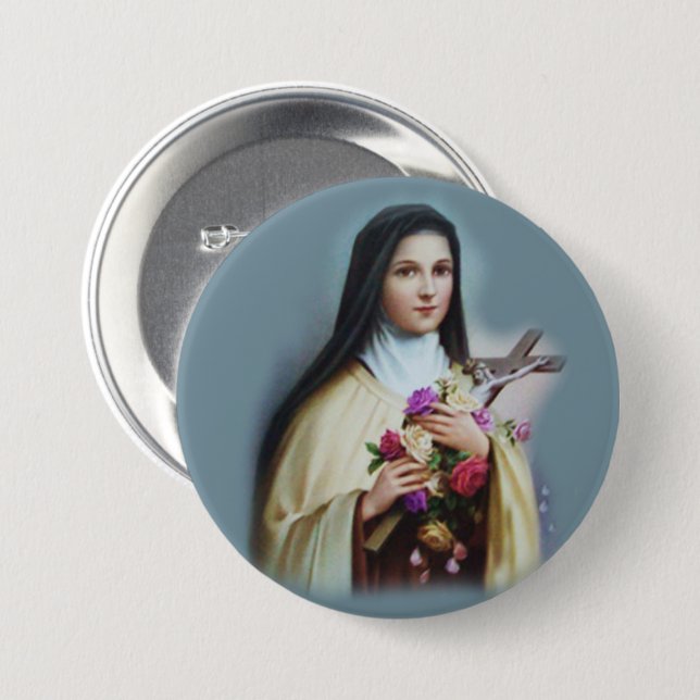 St. Therese lite blommarocrucifixen Knapp (Framsida & baksida)
