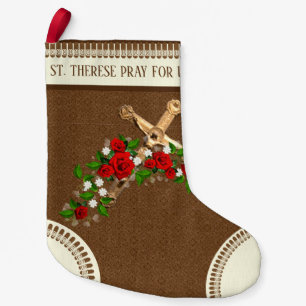 St. Therese lite blommaröd roscrucifixen Liten Julstrumpa