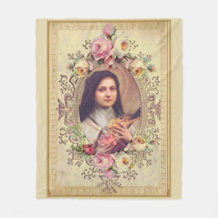 St. Therese lite blommarosa roscrucifixen Fleecefilt