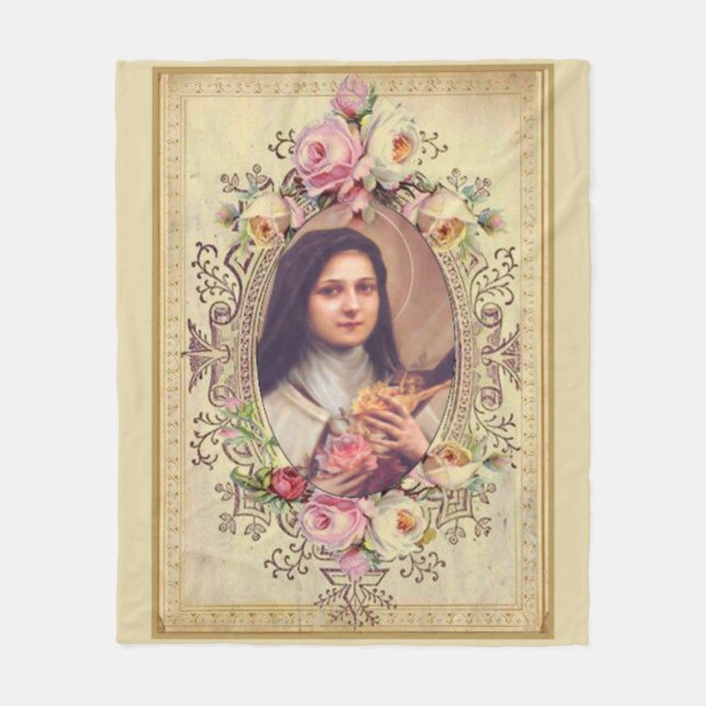 St. Therese lite blommarosa roscrucifixen Fleecefilt (Framsidan)