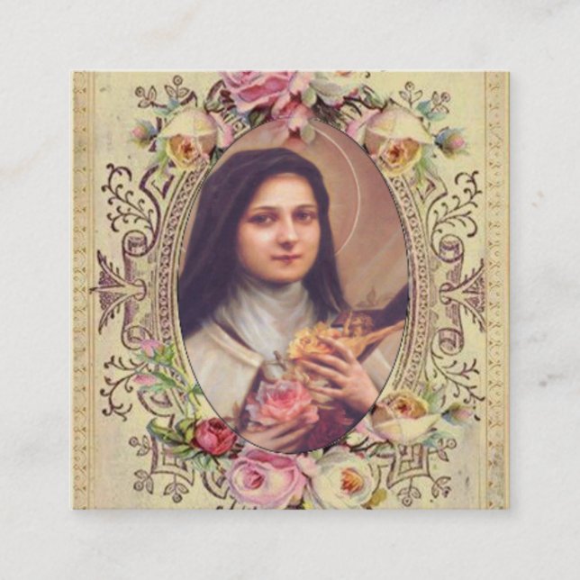 St. Therese lite blommarosa rosnovenaen Fyrkantigt Visitkort (Framsida)