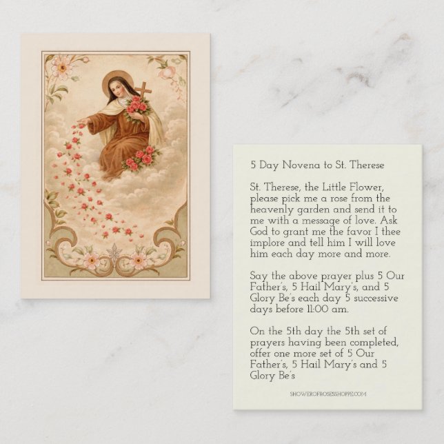 St. Therese Little Flower  Novena Holy Card Visitkort (Fram/baksida)