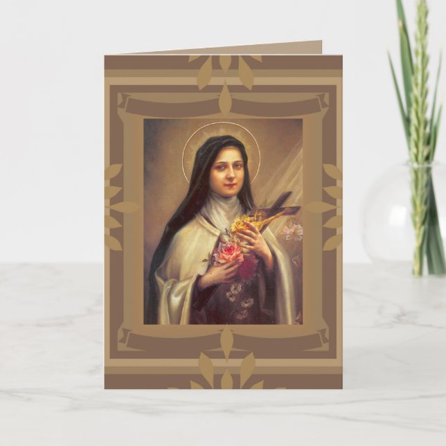St. Therese Little Flower w/rosa ros Birthday Kort (Framsida)