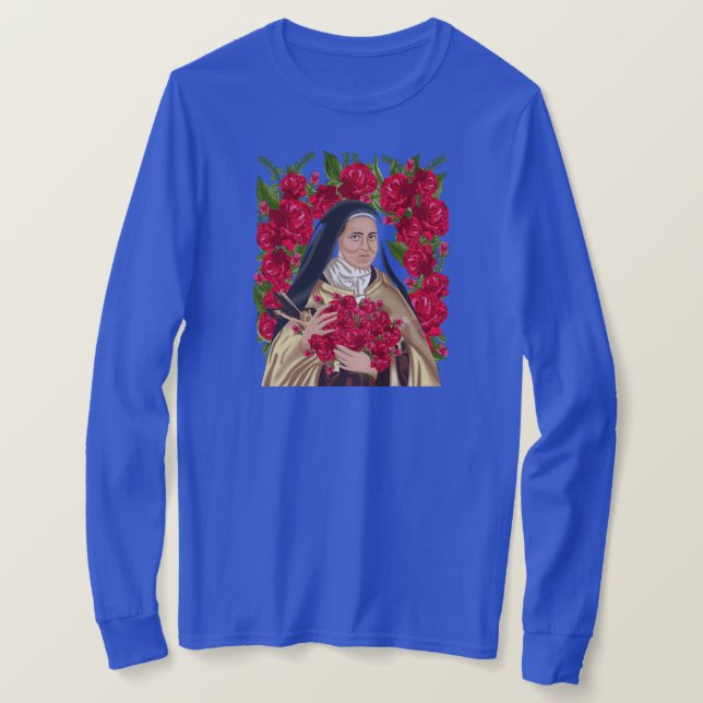 St Therese of Lisieux Flower Ro Christian T Shirt (Design framsida)