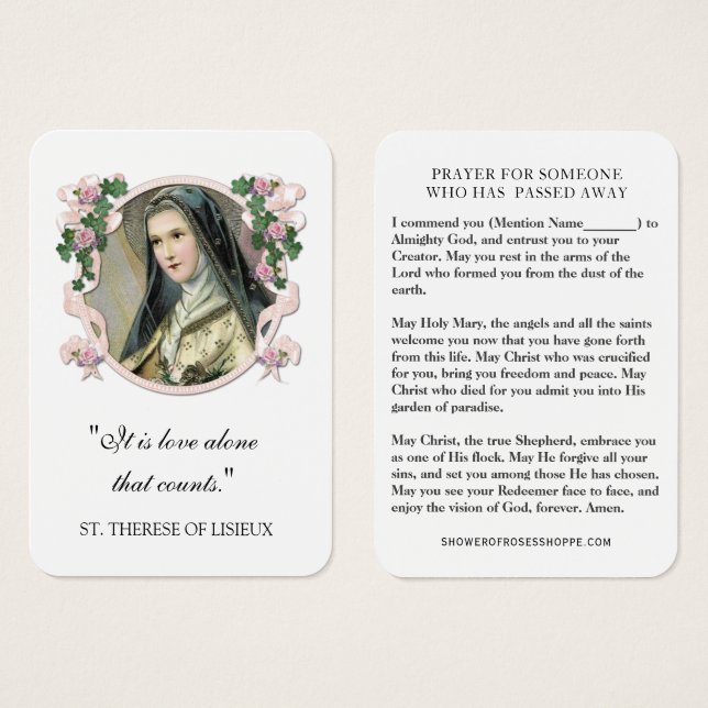 St. Therese of Lisieux Prayer Sympathy Funeral Visitkort (Framsida & baksida)