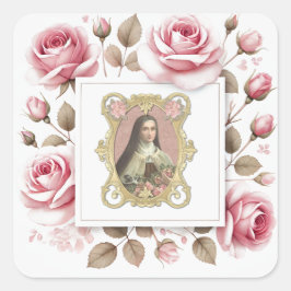 St. Therese of Lisieux Watercolor Rosa ros Fyrkantigt Klistermärke