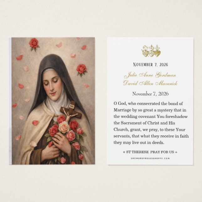 St Therese of Lisieux Wedding Prayer Card  Visitkort (Framsida & baksida)