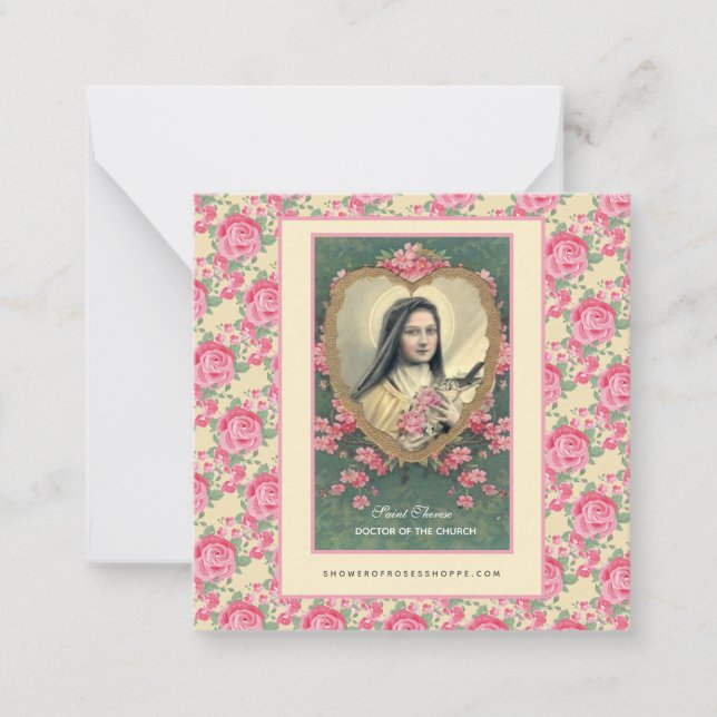 St. Therese Religiös Karmelit Nunna Rosa Rosor Anteckningskort (Framsida)