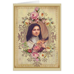 St. Therese Ro Crucifix Vintage Guld Gräns OBS Kort