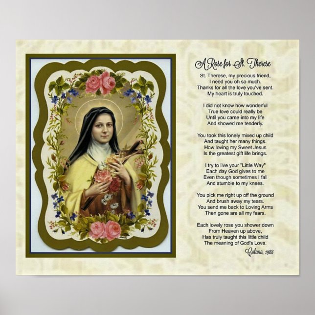 St. Therese Ro Little Flower Dikt Prayer Poster (Framsidan)