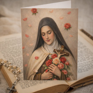 St Thérèse Rosor och Korsfäst Devotionalia Kort
