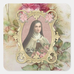 St. Therese Vintage Ro katolska Religiösan Fyrkantigt Klistermärke