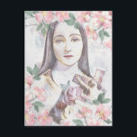 St Therese, Vintagen Little Flower Watercolor Vykort<br><div class="desc">Detta är en vacker,  traditionell katolsk vintage vattenfärgsliknande bild av St. Therese of the Child Jesus med hennes crucifix och namnteckning ro.</div>