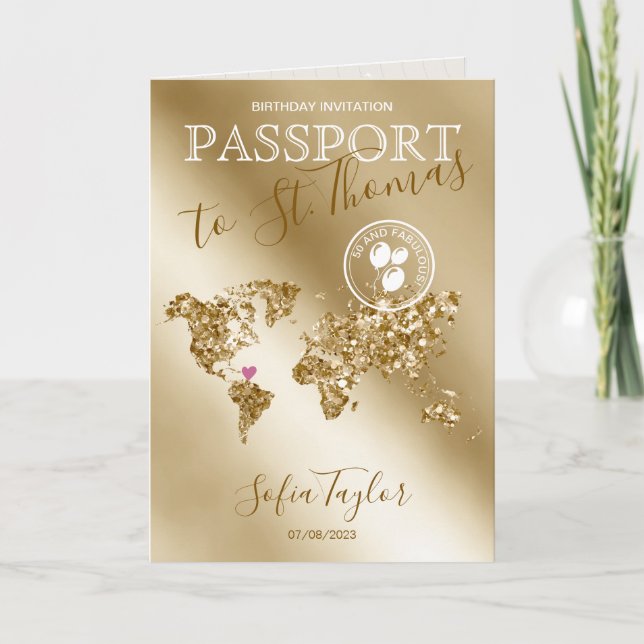 St. Thomas 50 och Fabulous Birthday Passport Karta Inbjudan (Framsida)