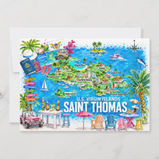 St Thomas Amerikanska Jungfruöarna Akvarell Kart P Inbjudningar