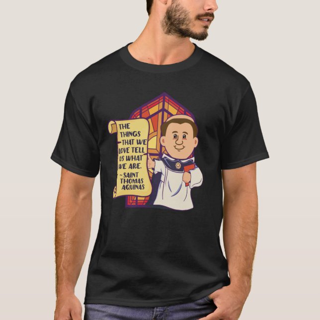 St Thomas Aquinas citerar Summa Theologica katolik T Shirt (Framsida)