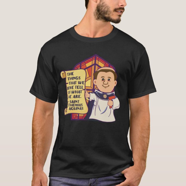 St Thomas Aquinas citerar Summa Theologica katolik T Shirt (Framsida)