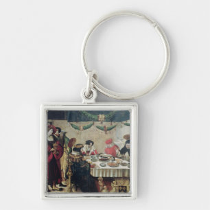 St Thomas Aquinas och Louis IX Fyrkantig Silverfärgad Nyckelring
