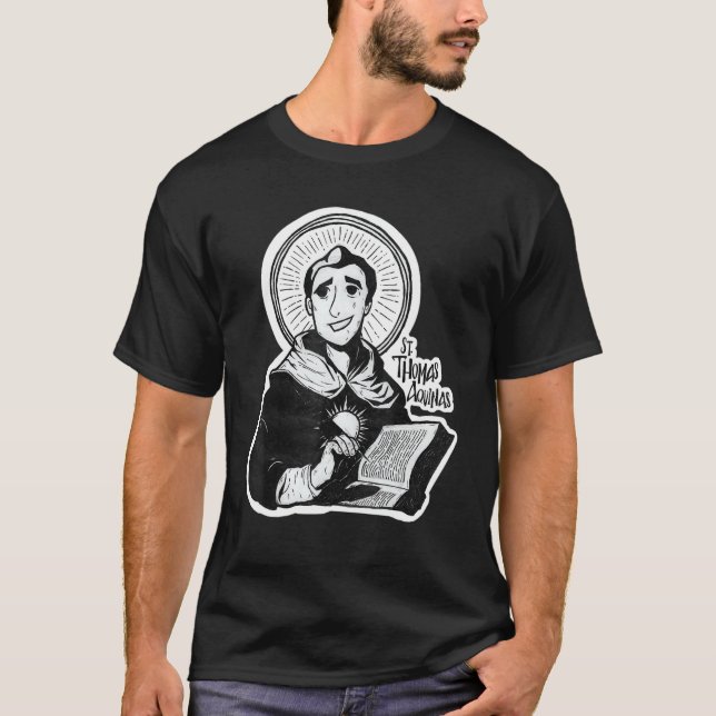 St Thomas Aquinas Patron Saint of Studenter Cathol T Shirt (Framsida)