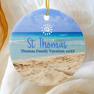 St Thomas Beach Vacation Family Resa Julgransprydnad Keramik