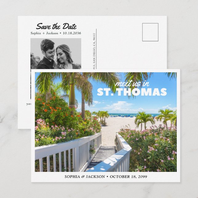 St. Thomas Bröllop Spara Datum Resa Retro Vykort (Fram/baksida)