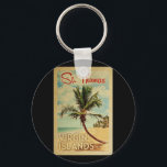 St Thomas Handflatan Träd Vintage resor Nyckelring<br><div class="desc">En unik retro-medelhundradets moderna konstverk av S:t Thomas Virgin Islands i vintage resor poster stil. Den har en böjd handflatan träd på sandstranden med hav under ett blått grumligt himlar.</div>