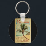 St Thomas Handflatan Träd Vintage resor Nyckelring<br><div class="desc">En unik retro-medelhundradets moderna konstverk av S:t Thomas Virgin Islands i vintage resor poster stil. Den har en böjd handflatan träd på sandstranden med hav under ett blått grumligt himlar.</div>