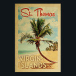 St Thomas Handflatan Träd Vintage resor Poster<br><div class="desc">En unik retro-medelhundradets moderna konstverk av S:t Thomas Virgin Islands i vintage resor poster stil. Den har en böjd handflatan träd på sandstranden med hav under ett blått grumligt himlar.</div>