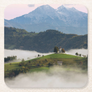 St Thomas kyrka och berg, Slovenien kustfartyg Underlägg Papper Kvadrat