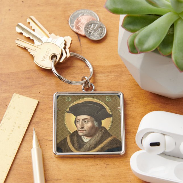 St. Thomas More (SAU 026) Premium Metall Fyrkantig Silverfärgad Nyckelring (Skrivbord)