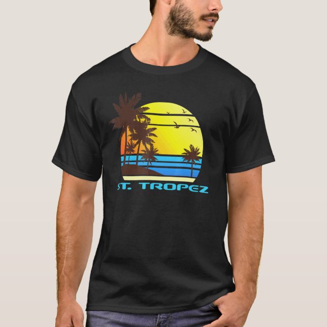 St Tropez Beach Surf Summer Souvenir T Shirt (Framsida)
