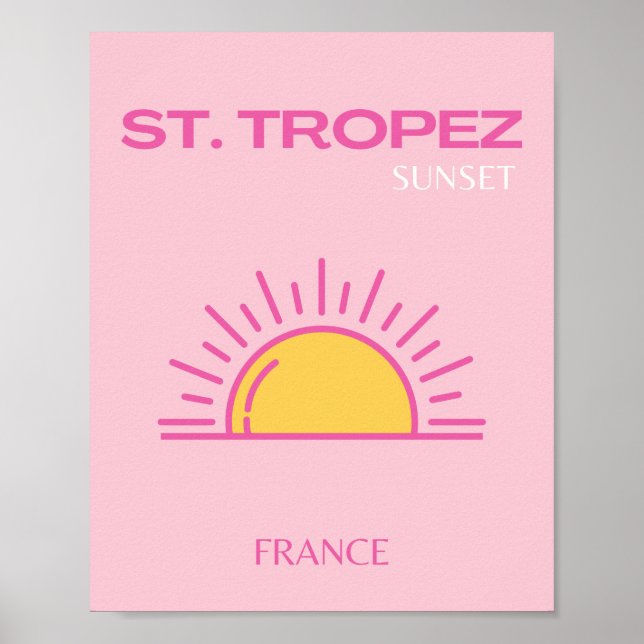 St Tropez, Frankrike, Sunset, Travel Art, Rosa Poster (Framsidan)