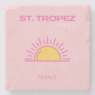 St Tropez, Frankrike, Sunset, Travel Art, Rosa Stenunderlägg