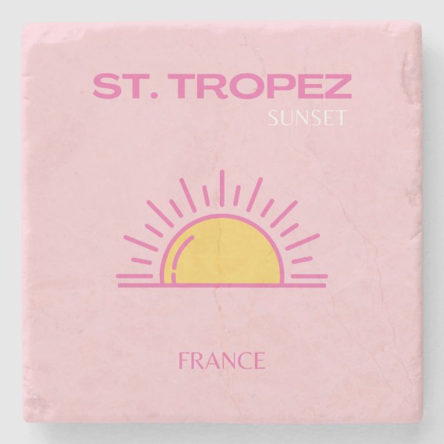 St Tropez, Frankrike, Sunset, Travel Art, Rosa Stenunderlägg (Framsidan)