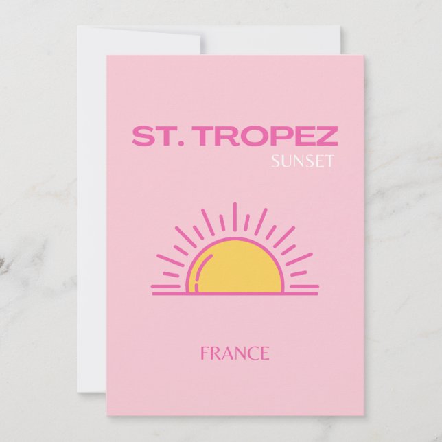 St Tropez, Frankrike, Sunset, Travel Art, Rosa Tack Kort (Framsida)