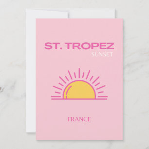 St Tropez, Frankrike, Sunset, Travel Art, Rosa Tack Kort