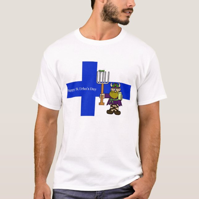 St. Urhos dag T-Shirt med finsk Flagga (Framsida)