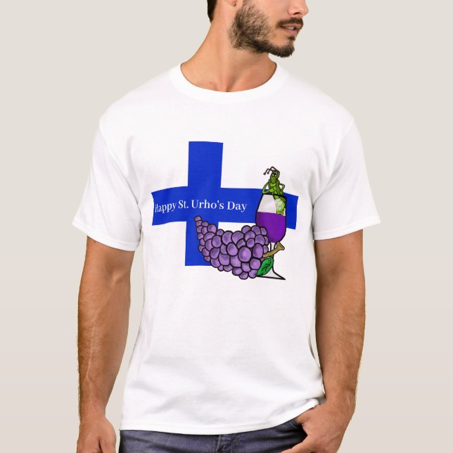 St. Urhos dag T-Shirt med Grashopper och druvor (Framsida)
