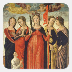 St. Ursula och Four Saints (tempera on panel) Fyrkantigt Klistermärke