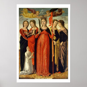 St. Ursula och Four Saints (tempera on panel) Poster