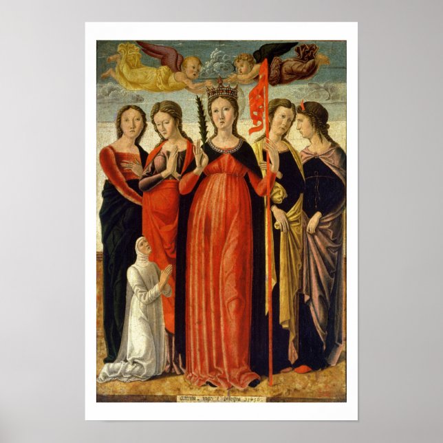 St. Ursula och Four Saints (tempera on panel) Poster (Framsidan)