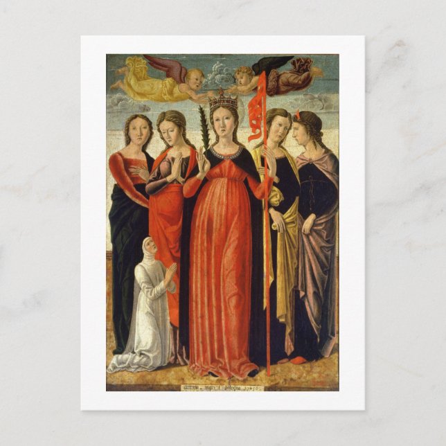 St. Ursula och Four Saints (tempera on panel) Vykort (Framsida)