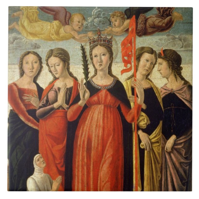 St Ursula och fyra Saints (tempera på panel) Kakelplatta (Framsidan)