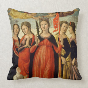 St Ursula och fyra Saints (tempera på panel) Kudde
