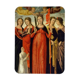 St Ursula och fyra Saints (tempera på panel) Magnet