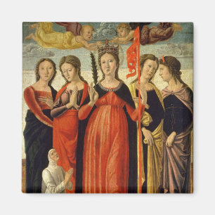 St Ursula och fyra Saints (tempera på panel) Magnet