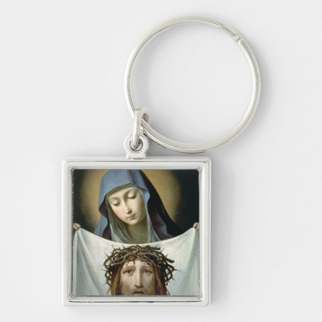 St.-Veronica Fyrkantig Silverfärgad Nyckelring (Framsidan)