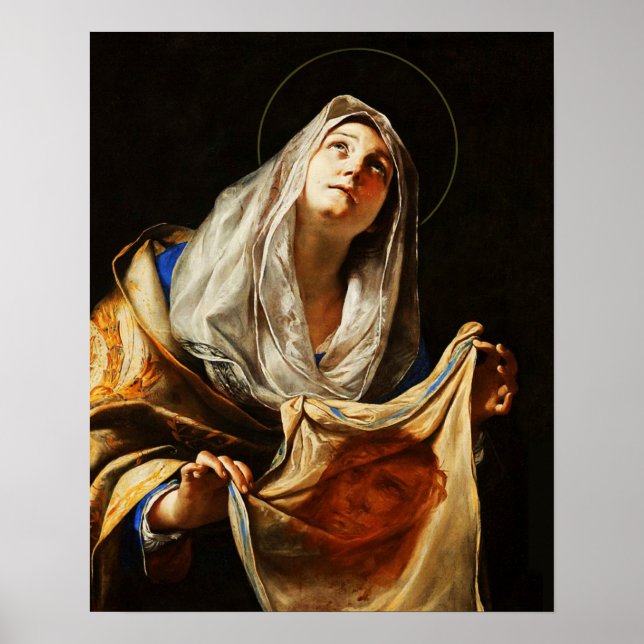 St Veronica Veil Heliga Ansikte Shroud 03 Poster (Framsidan)